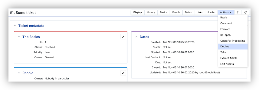 Action menu decline